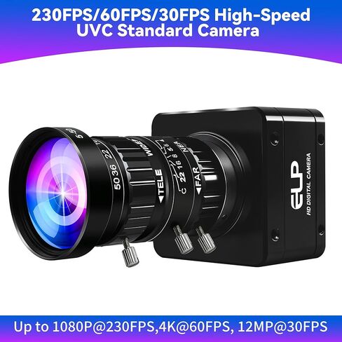 ELP High Speed USB Zoom Camera, 1080P/230fps, 4K/60fps, 12MP/30fps, USB3.0/2.0 Manual Focus Lightburn Cameras for Windows, Linux, Mac, Pi, Fast Frame 5-50mm 10X Zoom IMX577 Webcam for PC Jetson Nano in Saudi Arabia