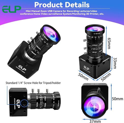 ELP High Speed USB Zoom Camera, 1080P/230fps, 4K/60fps, 12MP/30fps, USB3.0/2.0 Manual Focus Lightburn Cameras for Windows, Linux, Mac, Pi, Fast Frame 5-50mm 10X Zoom IMX577 Webcam for PC Jetson Nano in Saudi Arabia