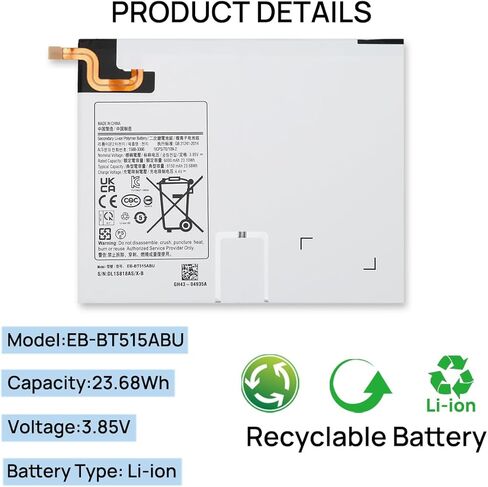 بطارية EB-BT515ABU متوافقة مع Galaxy Tab A 10.1 2019 SM-T510 SM-T510N SM-T515 SM-T515N SM-T515NZ Series GH43-04936A GH43-04935A EB-BT515ABE مع مجموعة أدوات 6150 مللي أمبير في الساعة 23.68 وات في الساعة in Kuwait