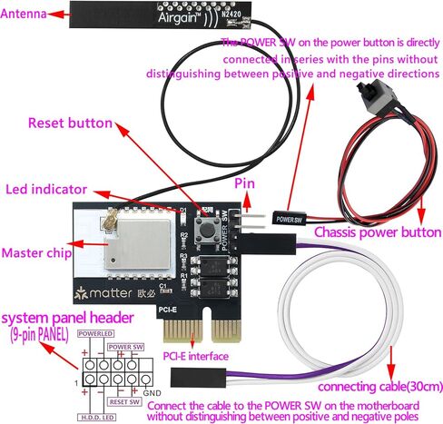 Matter Over WiFi Remote PC Power Switch, Wireless Desktop PC Power Button Switch ON/Off Control for Computer Motherboard Work with HomeKit, Apple Home, Siri, Alexa, Google, SmartThings in Saudi Arabia