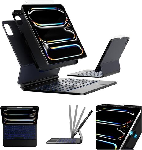 حافظة لجهاز iPad Air 11 بوصة مع لوحة مفاتيح Air(M4 2026/M3 2025/M2 2024) وiPad Pro 11(1st/2nd/3rd/4th)، حامل مغناطيسي، حافظة واقية قابلة للفصل مع موصل ذكي معدني، لا يتطلب بلوتوث، in Kuwait