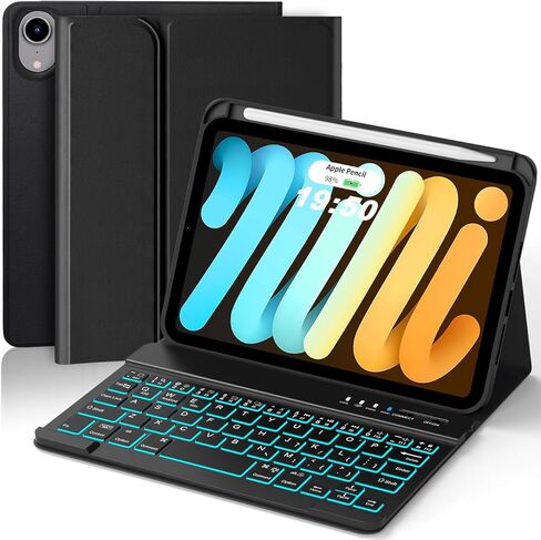 حافظة لوحة مفاتيح iPad mini 7th Gen 6th مع حامل أقلام بإضاءة خلفية 7 ألوان - غطاء مغناطيسي قابل للفصل لجهاز iPad mini 7 (2024 A17 Pro) iPad mini 6 (2021) 8.3 بوصة، بطارية طويلة بحامل متعدد الزوايا in Kuwait