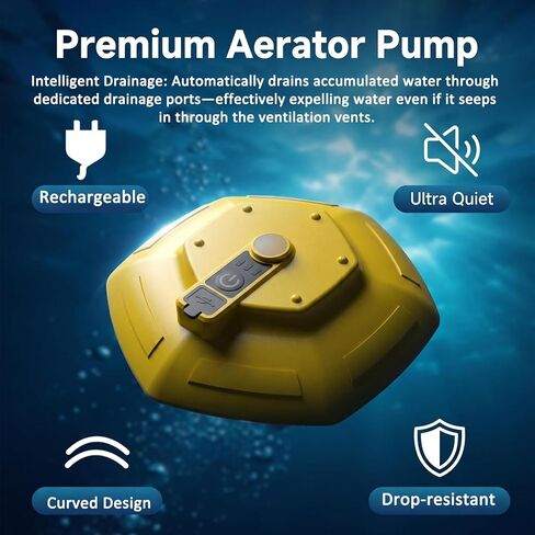 Floating Aerator, Rechargeable Aerator for Bait Bucket, IPX7 Waterproof with Type-C Charging, Portable Ultra Quiet Bubbler for Live Minnows, Fish Tank, Outdoor Fishing in Saudi Arabia