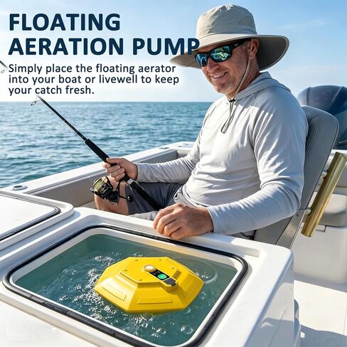 Floating Aerator, Rechargeable Aerator for Bait Bucket, IPX7 Waterproof with Type-C Charging, Portable Ultra Quiet Bubbler for Live Minnows, Fish Tank, Outdoor Fishing in Saudi Arabia