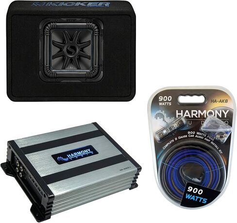 Harmony Audio Kicker TL7S10 Car Audio L7 Subwoofer Loaded 10" Truck Sub Box Enclosure 44TL7S102 Bundle with Harmony HA-A400.1 Amplifier & Amp Kit in Saudi Arabia