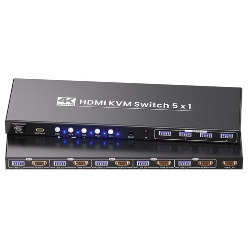 5 منافذ HDMI KVM Switch، 4K@60 هرتز USB 3.0 KVM Switch 1 شاشة 5 أجهزة كمبيوتر لتشغيل 5 أجهزة كمبيوتر مع لوحة مفاتيح واحدة وماوس وشاشة in Kuwait