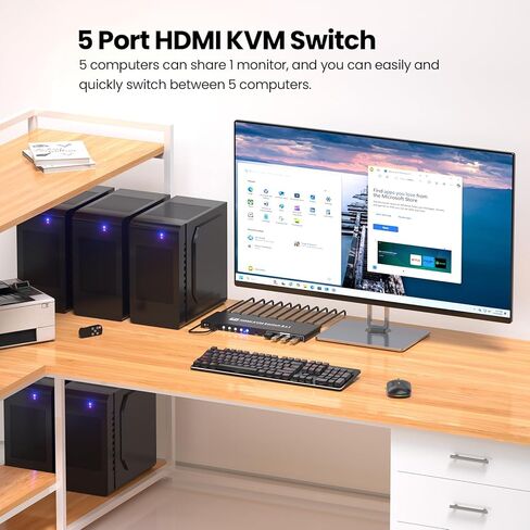 5 منافذ HDMI KVM Switch، 4K@60 هرتز USB 3.0 KVM Switch 1 شاشة 5 أجهزة كمبيوتر لتشغيل 5 أجهزة كمبيوتر مع لوحة مفاتيح واحدة وماوس وشاشة in Kuwait