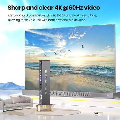 5 منافذ HDMI KVM Switch، 4K@60 هرتز USB 3.0 KVM Switch 1 شاشة 5 أجهزة كمبيوتر لتشغيل 5 أجهزة كمبيوتر مع لوحة مفاتيح واحدة وماوس وشاشة in Kuwait