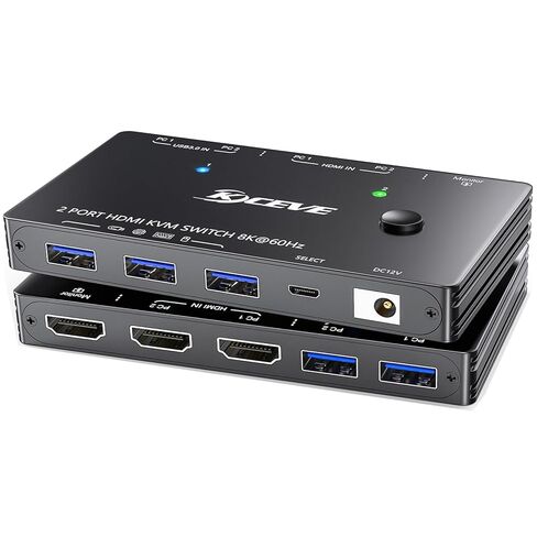محول HDMI KVM 2 جهاز كمبيوتر وشاشة واحدة، 8K@60 هرتز/4K@120 هرتز، محول KVM لشاشة واحدة لجهازين كمبيوتر يشاركان وشاشة واحدة وأجهزة USB3.0، مع كابلات USB ووحدة تحكم ومحول طاقة (8K HDMI 2 في 1 خارج 10 سم) in Kuwait