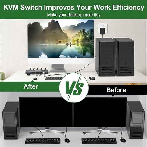 محول HDMI KVM 2 جهاز كمبيوتر وشاشة واحدة، 8K@60 هرتز/4K@120 هرتز، محول KVM لشاشة واحدة لجهازين كمبيوتر يشاركان وشاشة واحدة وأجهزة USB3.0، مع كابلات USB ووحدة تحكم ومحول طاقة (8K HDMI 2 في 1 خارج 10 سم) in Kuwait