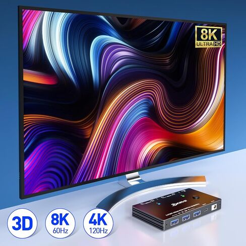 محول HDMI KVM 2 جهاز كمبيوتر وشاشة واحدة، 8K@60 هرتز/4K@120 هرتز، محول KVM لشاشة واحدة لجهازين كمبيوتر يشاركان وشاشة واحدة وأجهزة USB3.0، مع كابلات USB ووحدة تحكم ومحول طاقة (8K HDMI 2 في 1 خارج 10 سم) in Kuwait