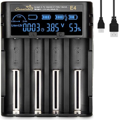شاحن بطارية 18650، شاحن بطارية قابل لإعادة الشحن بأربعة فتحات مع شاشة LCD لبطاريات الليثيوم 3.7 فولت القابلة لإعادة الشحن 18650 26650 21700 18500 10400 Ni-MH Ni-Cd AA AAA in Kuwait