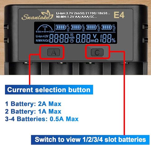 شاحن بطارية 18650، شاحن بطارية قابل لإعادة الشحن بأربعة فتحات مع شاشة LCD لبطاريات الليثيوم 3.7 فولت القابلة لإعادة الشحن 18650 26650 21700 18500 10400 Ni-MH Ni-Cd AA AAA in Kuwait
