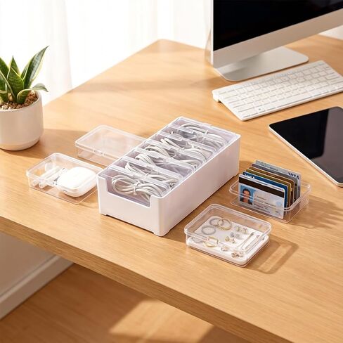 7 Individual Cable Storage Cases with 1 Base, Label Stickers & Cable Ties Included, Charger Organizer & Cord Organizer Box for Charging Cables, Adapters (7 Cases + 7 Cable Straps, 1 Pack) in Saudi Arabia