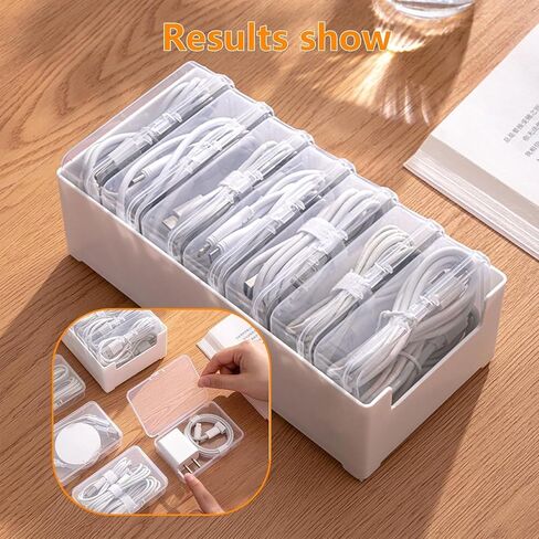7 Individual Cable Storage Cases with 1 Base, Label Stickers & Cable Ties Included, Charger Organizer & Cord Organizer Box for Charging Cables, Adapters (7 Cases + 7 Cable Straps, 1 Pack) in Saudi Arabia