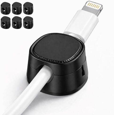 6-Pack Magnetic Cable Clips, Strong Adhesive Cord Holder for Desk, Nightstand, Car & Cable Management, Black in Saudi Arabia