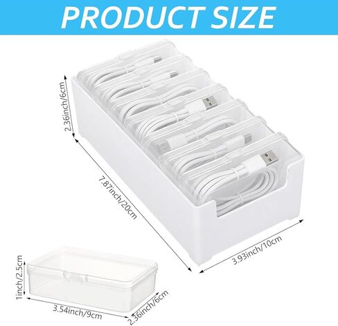 7 Individual Cable Storage Cases with 1 Base, Label Stickers & Cable Ties Included, Charger Organizer & Cord Organizer Box for Charging Cables, Adapters (7 Cases + 7 Cable Straps, 1 Pack) in Saudi Arabia