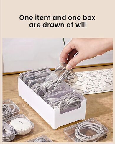 7 Individual Cable Storage Cases with 1 Base, Label Stickers & Cable Ties Included, Charger Organizer & Cord Organizer Box for Charging Cables, Adapters (7 Cases + 7 Cable Straps, 1 Pack) in Saudi Arabia