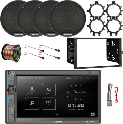 Blaupunkt Orlando 750 6.9 بوصة تعمل باللمس مزدوج DIN Bluetooth AM/FM، 4 × 6 بوصة 40 واط مكبرات صوت ثلاثية الاتجاهات، مكبر صوت + حزام راديو، محولات، سلك، مجموعة تثبيت الراديو (اختر مركبات 95-2009 GM) in Saudi Arabia