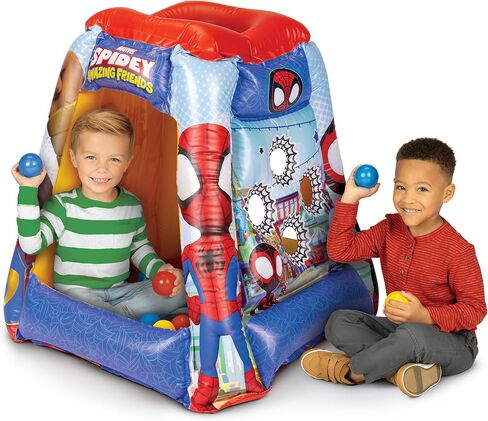 حفرة كرات الأطفال Spidey & His Amazing Friends، بيت لعب للأطفال الصغار في صالة الألعاب الرياضية في الغابة قابل للنفخ للأولاد والبنات، مرخص رسميًا من Jakks Pacific [يتضمن 20 كرة] in Kuwait