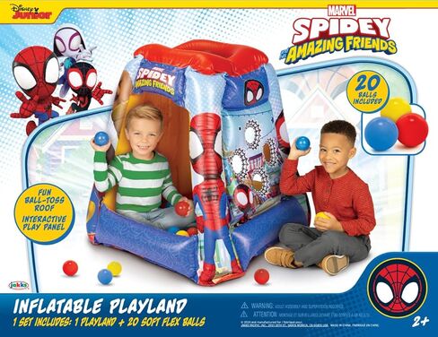 حفرة كرات الأطفال Spidey & His Amazing Friends، بيت لعب للأطفال الصغار في صالة الألعاب الرياضية في الغابة قابل للنفخ للأولاد والبنات، مرخص رسميًا من Jakks Pacific [يتضمن 20 كرة] in Kuwait