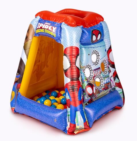 حفرة كرات الأطفال Spidey & His Amazing Friends، بيت لعب للأطفال الصغار في صالة الألعاب الرياضية في الغابة قابل للنفخ للأولاد والبنات، مرخص رسميًا من Jakks Pacific [يتضمن 20 كرة] in Kuwait