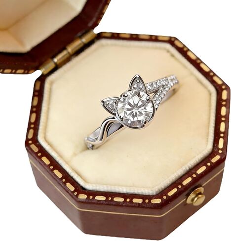 AZQ 925 Sterling Silver Fashion 18k Gold Ring Cute Cat Ring Round Cut Cubic Zirconia Anniversary Promise Rings CZ Classic Eternity Bride Engagement Wedding Band Ring for Women in Saudi Arabia