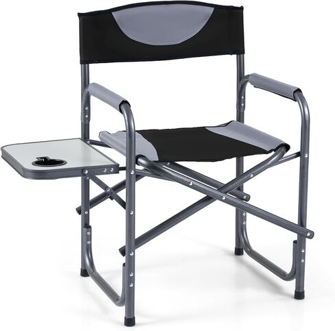 COSTWAY Folding Camping Chair, Lightweight Portable Directors Chair w/Side Table & Cup Holder, Padded Outdoor Heavy Duty Lawn Chair for Fishing, Picnic, Sports, Beach, Max Load 400 lbs (Blue,1) in Saudi Arabia
