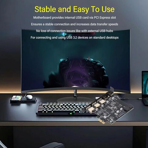 PCIe to USB 3.2 Gen 1 Card with 20 Gbps Bandwidth, 5‑Port PCI Express Expansion Card(3 USB‑A+2 USB‑C), Internal USB Hub Adapter for Desktop in Saudi Arabia