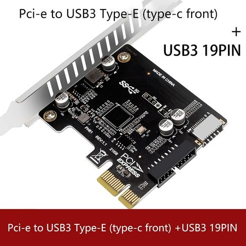 بطاقة Pci Express Pcie إلى USB3 Type-E Front Type-C 19P بطاقة توسيع متوافقة مع واجهة Pci-E X1 X4 X8 X16 in Kuwait