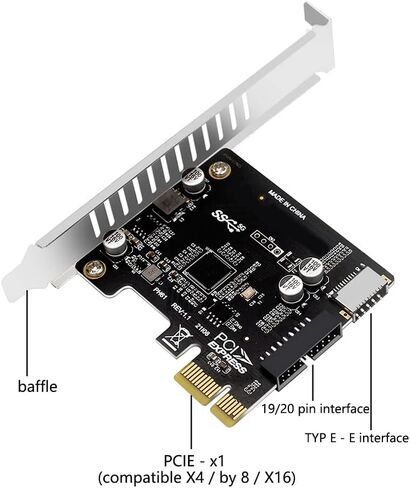 بطاقة Pci Express Pcie إلى USB3 Type-E Front Type-C 19P بطاقة توسيع متوافقة مع واجهة Pci-E X1 X4 X8 X16 in Kuwait