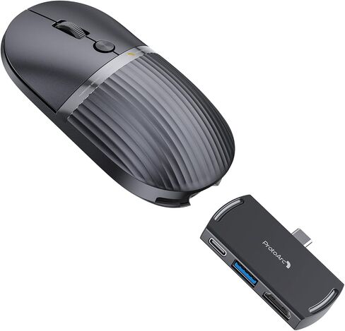 ProtoArc HubMouse، ماوس USB C لاسلكي بلوتوث مع محور 3 منافذ مدمج (PD، HDMI، USB 3.0)، ماوس سفر صامت متعدد الأجهزة قابل للشحن لأجهزة الكمبيوتر المحمول، iPad، MacBook، Surface Pro، رمادي داكن in Saudi Arabia