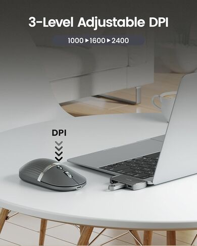 ProtoArc HubMouse، ماوس USB C لاسلكي بلوتوث مع محور 3 منافذ مدمج (PD، HDMI، USB 3.0)، ماوس سفر صامت متعدد الأجهزة قابل للشحن لأجهزة الكمبيوتر المحمول، iPad، MacBook، Surface Pro، رمادي داكن in Saudi Arabia