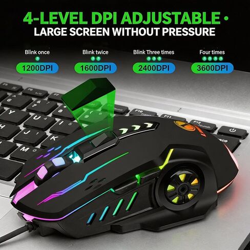 【 Plug and Play - Clear Click & No Stump】2026 Professional Gaming Wired Mouse, RGB Light, Ergonomic Gaming Laptop Optical Mouse, Anti Slip and Sweat Resistant Scroll Wheel, 4 Adjustable DPI up to 3600 in Saudi Arabia