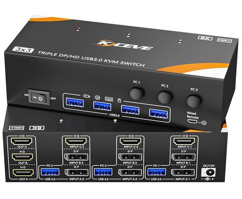 KCEVE KVM Switch 2 Monitors for 2 Laptops 1 Desktop, USB 3.0 KVM Switch 2 Monitors 3 Computers USB C HDMI Share 4 USB3.0 Device, 4K@60Hz, 100W PD, Wired Remote(4K USB C HDMI 3 in 2 Out KVM) in Saudi Arabia