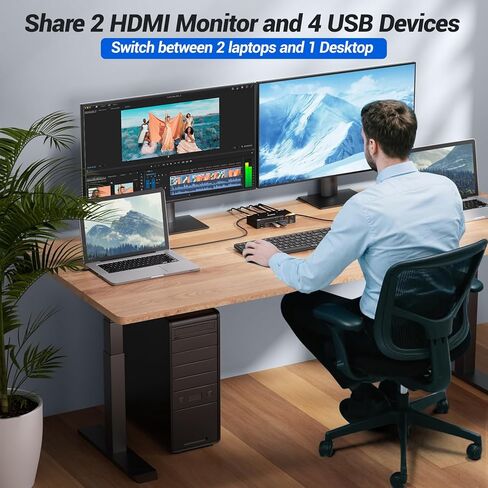 KCEVE KVM Switch 2 Monitors for 2 Laptops 1 Desktop, USB 3.0 KVM Switch 2 Monitors 3 Computers USB C HDMI Share 4 USB3.0 Device, 4K@60Hz, 100W PD, Wired Remote(4K USB C HDMI 3 in 2 Out KVM) in Saudi Arabia