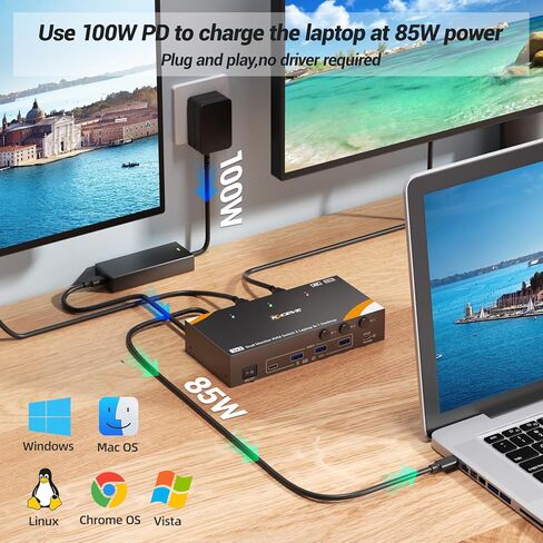 KCEVE KVM Switch 2 Monitors for 2 Laptops 1 Desktop, USB 3.0 KVM Switch 2 Monitors 3 Computers USB C HDMI Share 4 USB3.0 Device, 4K@60Hz, 100W PD, Wired Remote(4K USB C HDMI 3 in 2 Out KVM) in Saudi Arabia