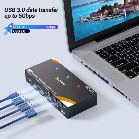 KCEVE KVM Switch 2 Monitors for 2 Laptops 1 Desktop, USB 3.0 KVM Switch 2 Monitors 3 Computers USB C HDMI Share 4 USB3.0 Device, 4K@60Hz, 100W PD, Wired Remote(4K USB C HDMI 3 in 2 Out KVM) in Saudi Arabia