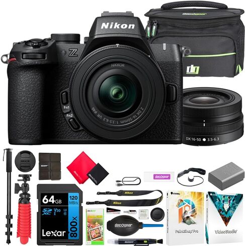 كاميرا Nikon Z50II بدون مرآة مع عدسة NIKKOR Z DX مقاس 16-50 مم f/3.5-6.3 VR، حزمة منشئ المحتوى 1786 مع حقيبة تصوير Deco Gear + Monopod + بطاقة SDXC سعة 64 جيجابايت + البرامج والملحقات in Saudi Arabia
