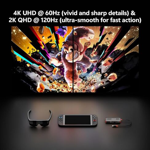 محول نظارات الواقع المعزز لـ Steam Deck/Switch 2/ROG Ally X، 4K@60 هرتز/2K@120 هرتز، شحن PD 100 واط، بيانات 10 جيجابت في الثانية، لا حاجة إلى قاعدة توصيل، لـ XREAL/Rokid، iPhone 17/16/15 Pro/iPad/الكمبيوتر المحمول، أسود وبرتقالي in Kuwait