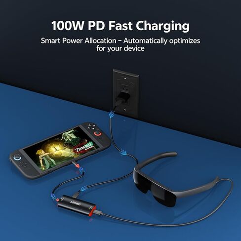 محول نظارات الواقع المعزز لـ Steam Deck/Switch 2/ROG Ally X، 4K@60 هرتز/2K@120 هرتز، شحن PD 100 واط، بيانات 10 جيجابت في الثانية، لا حاجة إلى قاعدة توصيل، لـ XREAL/Rokid، iPhone 17/16/15 Pro/iPad/الكمبيوتر المحمول، أسود وبرتقالي in Kuwait