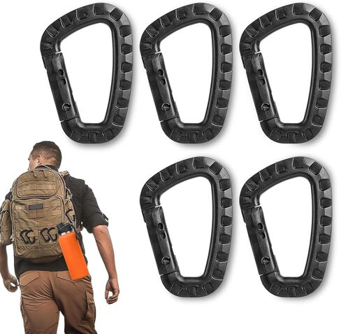 5-Pack ABS Plastic Carabiners, Black Clips for Outdoor Gear & Equipment in Saudi Arabia