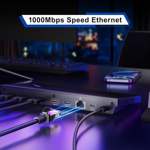 محطة إرساء PORTTA 14 في 1 شاشة ثلاثية، HDMI x3، USB x6، RJ45، SD/TF، ​​100 واط PD، صوت/ميكروفون، دعم فردي/مزدوج 4K@60 هرتز، ثلاثي 4K@30 هرتز، متوافق مع Windows SST/MST، التوصيل والتشغيل in Kuwait