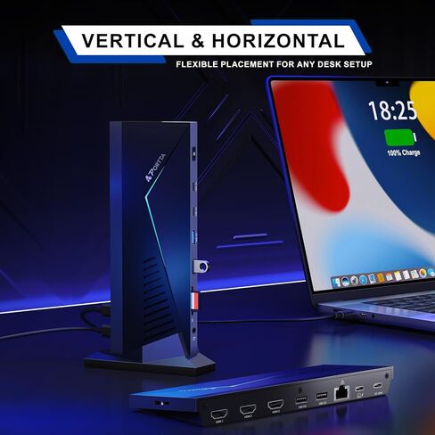 محطة إرساء PORTTA 14 في 1 شاشة ثلاثية، HDMI x3، USB x6، RJ45، SD/TF، ​​100 واط PD، صوت/ميكروفون، دعم فردي/مزدوج 4K@60 هرتز، ثلاثي 4K@30 هرتز، متوافق مع Windows SST/MST، التوصيل والتشغيل in Kuwait
