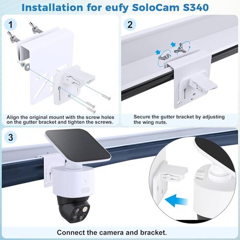 دعامة تثبيت مزراب متوافقة مع eufy Security SoloCam S340/E30/E42، eufy Security 4G LTE Cam S330، دعامة تثبيت خارجية بدون مثقاب لكاميرا eufy، حماية الكاميرا بعيدًا عن الميزاب عند المطر in Kuwait
