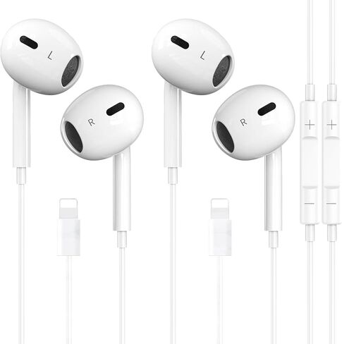 عبوتان لسماعات iPhone، سماعات أذن سلكية/سماعات أذن، ميكروفون مدمج وسماعات تحكم في مستوى الصوت متوافقة مع iPhone 14/13/12/11/XR/XS/X/8/7/SE/Pro/Pro Max in Kuwait