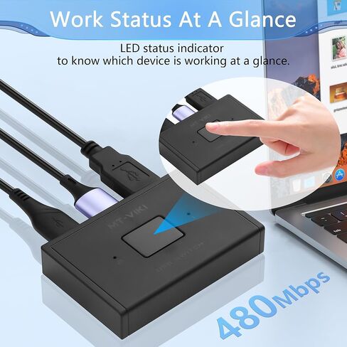 CERRXIAN USB 2.0 Switch Selector، مفتاح USB ثنائي الاتجاه 2 في 1 مخرج لجهازي كمبيوتر، مشاركة لوحة المفاتيح، الماوس، الطابعة، الماسح الضوئي، KVM Switch Saelector in Saudi Arabia