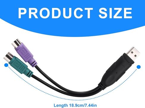 قطعتان من محول PS2 إلى USB، بطول 7.44 بوصة PS/2 لوحة مفاتيح وماوس إلى محول محول USB (منافذ أرجوانية وخضراء) in Saudi Arabia
