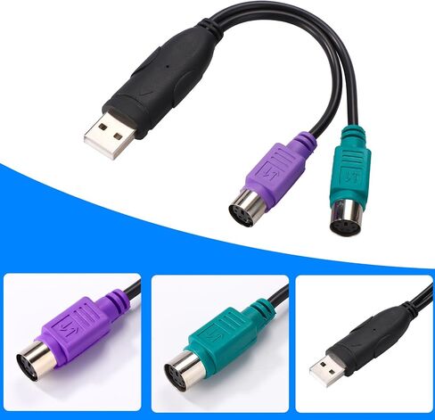 قطعتان من محول PS2 إلى USB، بطول 7.44 بوصة PS/2 لوحة مفاتيح وماوس إلى محول محول USB (منافذ أرجوانية وخضراء) in Saudi Arabia