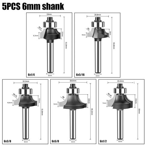 1/4 6mm Shank Corner Round Over Router Bit with BearingMilling Cutter for Wood Woodwork Tungsten Carbide 1Pcs(6X3I8in) in Saudi Arabia